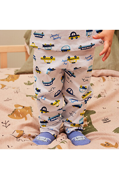 ebebek Hello Baby Erkek Bebek Pijama Takımı Araba Desenli Bisiklet Yaka Reçme Paça Kısa Kol Mavi