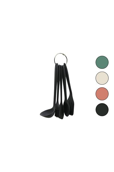 Findit 5Pcs Mini=20-21Cm Colorful Silicone Kitchen Serving Set Spoon - Ladder - Side - Spatula with Hole - Y.Brush
