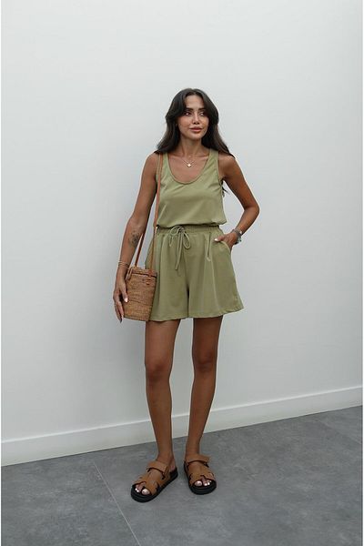 Havoş Oil Green Strap Blouse Shorts Modal Set