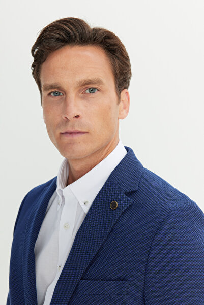 ALTINYILDIZ CLASSICS Ανδρικό μπουφάν με μονόχρωμο γιακά με λεπτή εφαρμογή Navy Blue-White