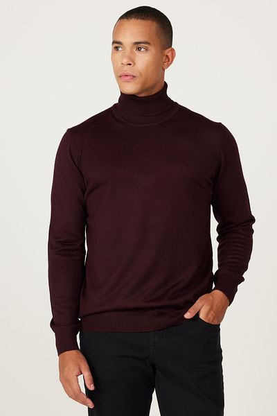 ALTINYILDIZ CLASSICS Men's Burgundy Standard Fit Regular Cut Full Turtleneck Knitwear Sweater