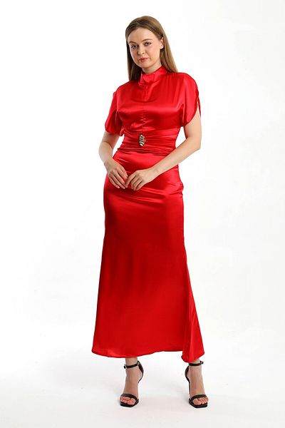 TANISA Zenera Long Satin Fabric Dress Tns-4334
