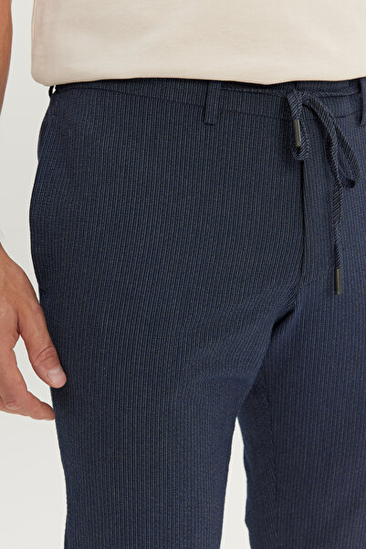 ALTINYILDIZ CLASSICS Ανδρικό παντελόνι με ελαστική μέση με μοτίβο σε μπλε Navy Comfort Fit