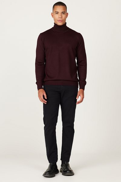 ALTINYILDIZ CLASSICS Men's Burgundy Standard Fit Regular Cut Full Turtleneck Knitwear Sweater
