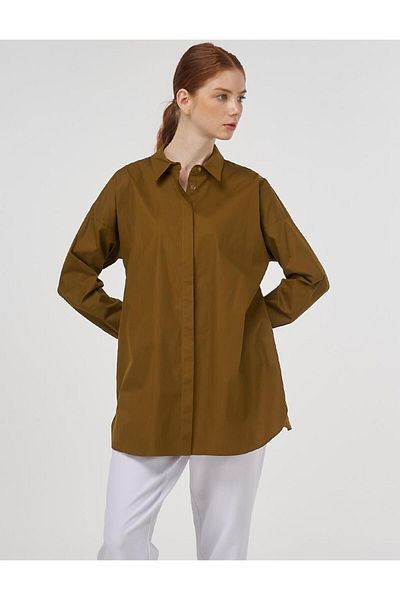 Kayra Relaxed Cut Cotton Tunic Dark Olive