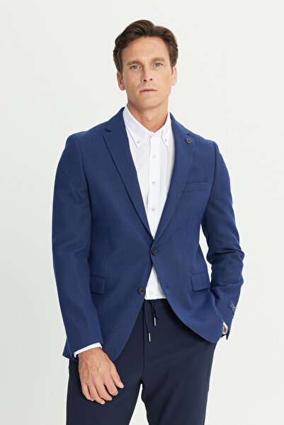 ALTINYILDIZ CLASSICS Ανδρικό μπουφάν με μονόχρωμο γιακά με λεπτή εφαρμογή Navy Blue-White