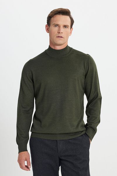 ALTINYILDIZ CLASSICS Men's Khaki Wool Warm Standard Fit Regular Cut Half Turtleneck Knitwear Sweater