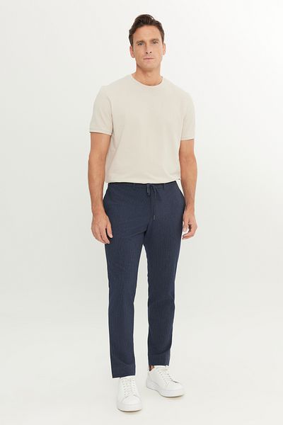 ALTINYILDIZ CLASSICS Men's Navy Blue Comfort Fit Relaxed Fit Side Pocket Patterned Elastic Waist Pants