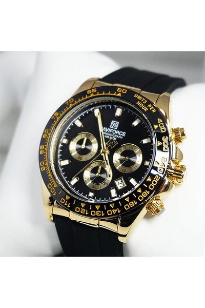 Naviforce Luxury Chronograph Men's Watch – Gold & Black Sport Design