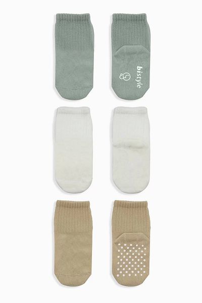 belle vista Basic Non-Slip Combed Cotton Socks 3-Piece Bs10107 Nil Ecru Beige