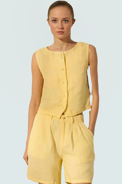 PayBuy Summer Linen Crop Blouse Button Detailed Casual Style Comfortable Cut Premium Quality Zarifane Design