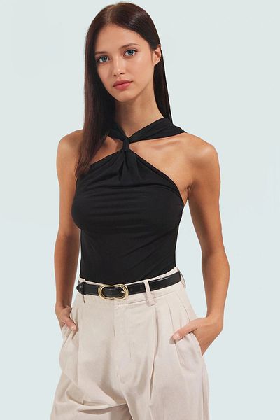 PayBuy Stylish Fitted Knitted Blouse Gold Detail V Neck Summer Special Design Trend for Daily Use