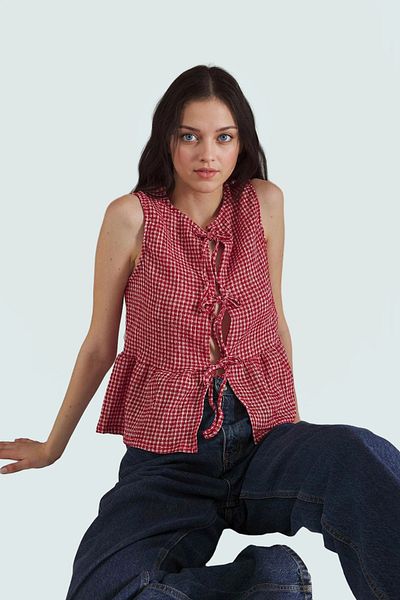 PayBuy Plaid Jacquard Lace-Up Sleeveless Blouse Summer Casual Casual Use Trend Design