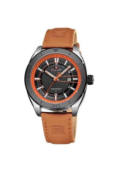 Naviforce Men's Black Dial Brown Leather Strap Quartz Watch