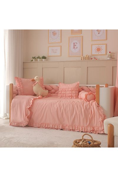 JOYFUL KIDS Luna 100% Cotton Montessori Baby Sleeping Set – Ruffled, Pink Color, with Duck Sleeping Companion
