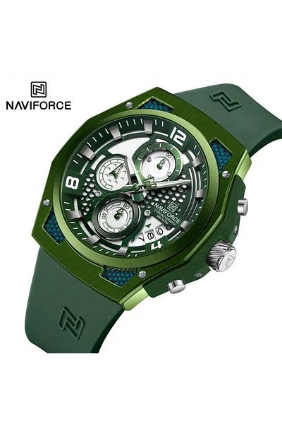Naviforce Sporty Chronograph Watch for Men with Durable Silicone Strap Unique Dial Design Luminous