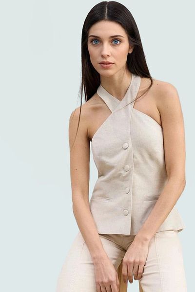 PayBuy Summer Linen Blended Halter Neck Vest Business and Daily Use Distinctive Material Carefully Selected