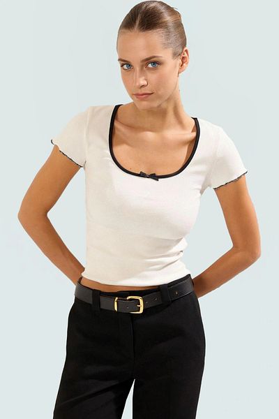 PayBuy Bow Short-Sleeved Cotton Knitted Blouse Summer Casual Combination Long-Lasting Perfect Fit Stylish Appearance
