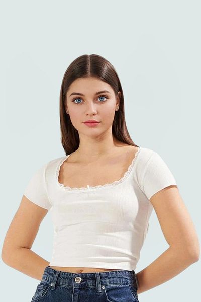 PayBuy Lace Detail Fitted Short Sleeve Knitted Blouse Carefully Selected Professional Look