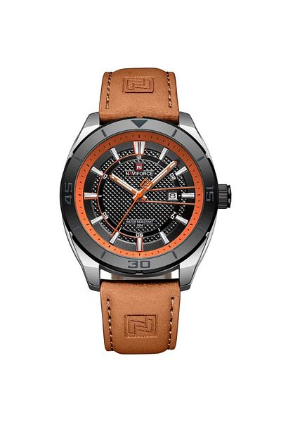 Naviforce Men's Black Dial Brown Leather Strap Quartz Watch