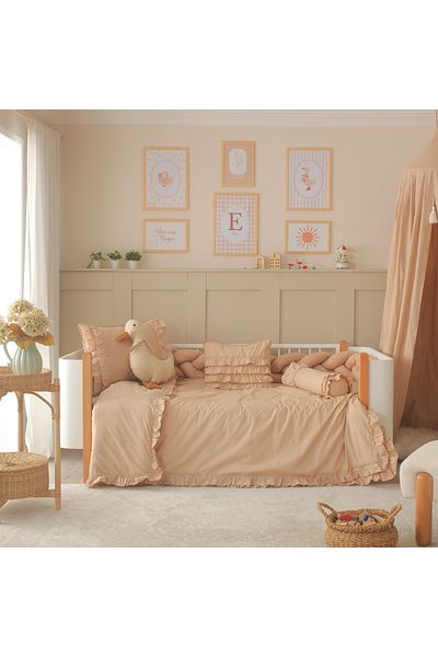 JOYFUL KIDS Luna 100% Cotton Montessori Baby Sleeping Set – Ruffled, Brown Color, with Duck Sleeping Companion