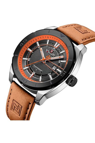 Naviforce Men's Black Dial Brown Leather Strap Quartz Watch