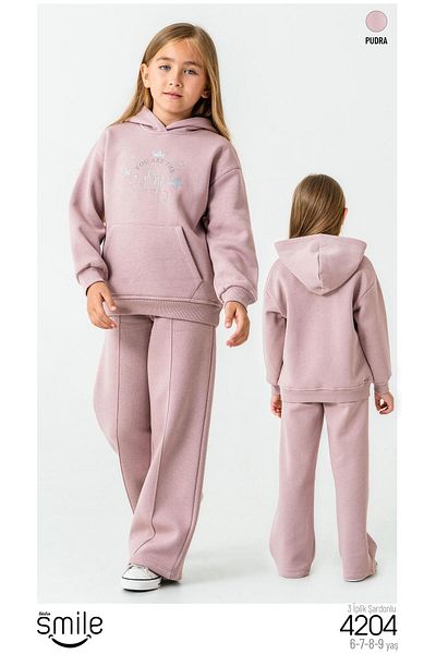 RAPAPA Girls' 3 Thread Raster Hooded Bottom Base Suit Tracksuit Set 4204P