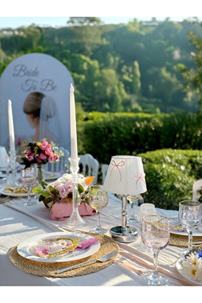 Maison Avf Candy Pembe Fiyonk Kurdele Beyaz Rafya Kablosuz Pilli Masa Lambası...