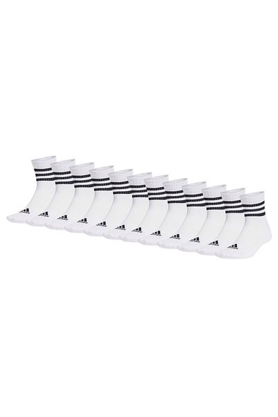 adidas Unisex Quartersocken, 12er Pack - 3-Stripes Cushioned Sportswear Mid-Cut Socks, Logo, Streife