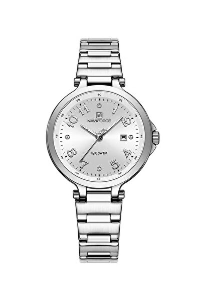 Naviforce Elegant Womens Quartz Watch with White Dial Stainless Steel Strap Analog Display Water Resistant