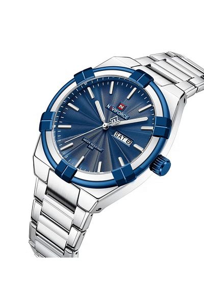 Naviforce Men Stainless Steel Watch with Blue Dial Date Display and Water Resistance for Business