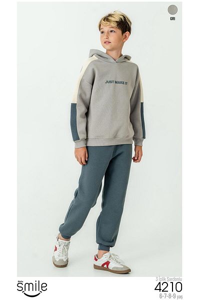 RAPAPA Boy's Hooded Suit with 3 Thread Hooded Suit Bottom Top Suit 4210g