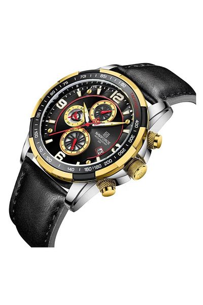Naviforce Men's Black Dial Chronograph Leather Strap Quartz Watch