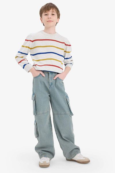 DeFacto Boy's Striped Crew Neck Sweater F3742A825Wn