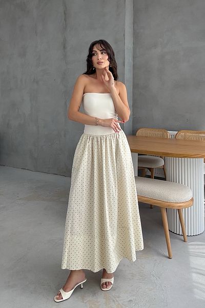 Seda Yalçın Atelier Beige Skirt Polka Dot Strapless Long Dress