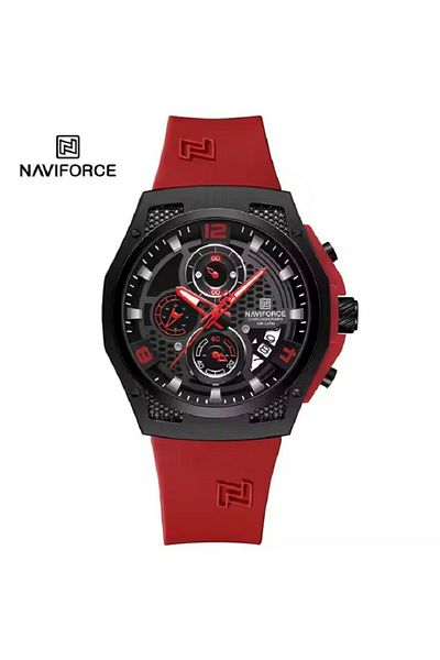 Naviforce Sporty Chronograph Watch for Men with Durable Silicone Strap Unique Dial Design Luminous