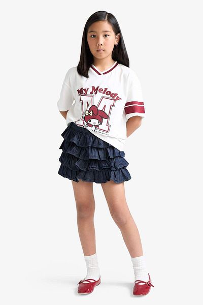 DeFacto Girls' Hello Kitty Oversize Wide Fit V Neck Short Sleeve T-Shirt