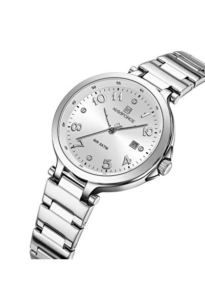 Naviforce Elegant Womens Quartz Watch with White Dial Stainless Steel Strap Analog Display Water Resistant