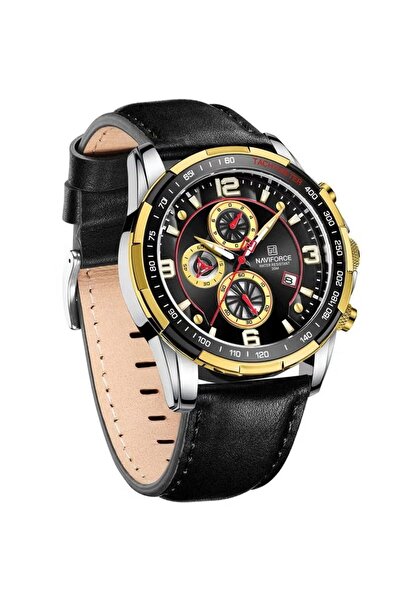 Naviforce Men's Black Dial Chronograph Leather Strap Quartz Watch