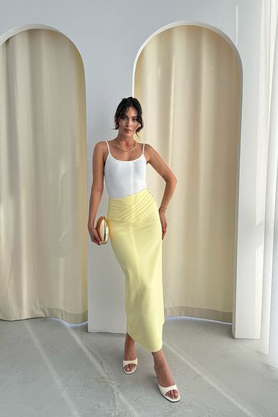 Seda Yalçın Atelier Yellow Layer Detailed Pencil Skirt