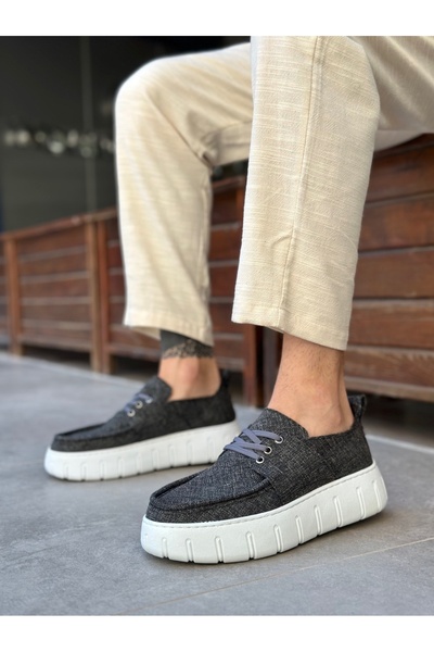 EBRUS TREND Et0676 Gray Linen High Sole Men's Summer Shoes