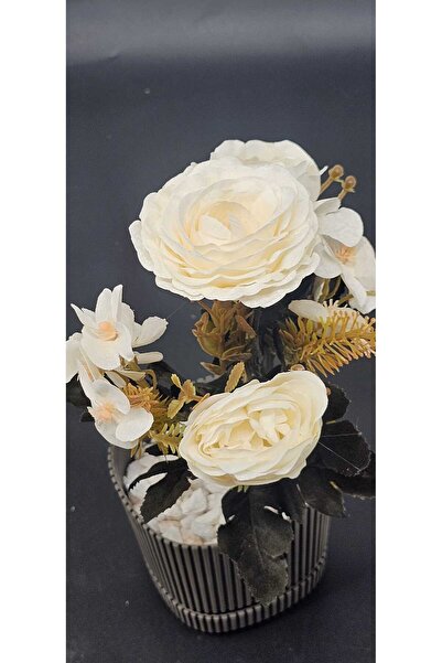 YASİMA Krem Tonları Haki Yapraklı Yapay Gül Buketi 27 Cm ÖĞRETMENLER GÜNÜ ÇİÇEĞİ