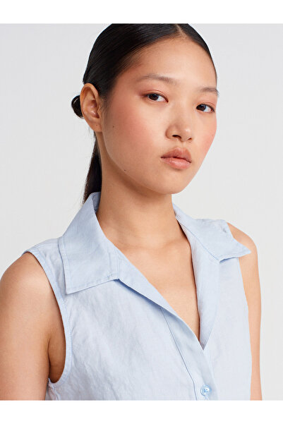 Dilvin 50511 Cămașă fără mâneci din in-albastru