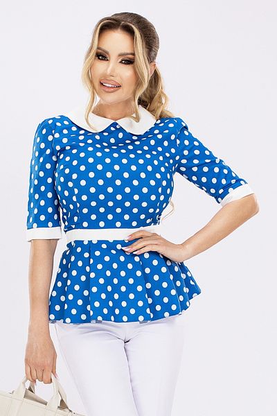 Atmosphere Fashion Bluză albastră cu buline și volane