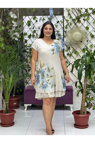 Punta Otantik Nc50121 Italian Short Sleeve Cotton Linen Dress Beige