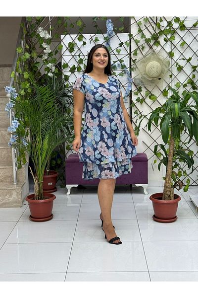 Punta Otantik Nc50181 Italian Short Sleeve Cotton Linen Dress Blue
