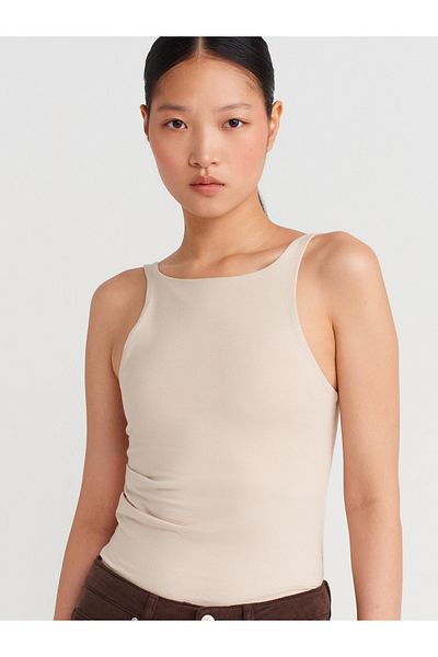 Dilvin 31943 Sleeveless Top-Beige