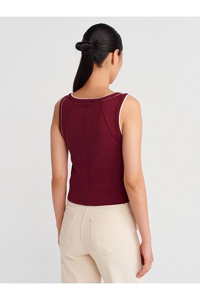 Dilvin 21087 Contrast Ribbed Undershirt-Light Claret Red