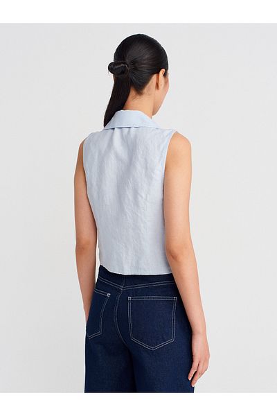 Dilvin 50511 Linen Sleeveless Shirt-Blue