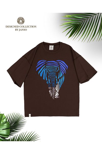 JANSO GROUP -Women's Cotton Printed Elephant Short Sleeve Tshirt Oversize Big Size